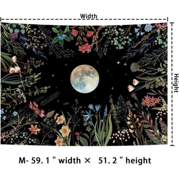 Moonlit Garden 51.2" x 59.1"Tapestry Moon Flower Tapestry Colorful Plant Decor - Picture 2 of 7